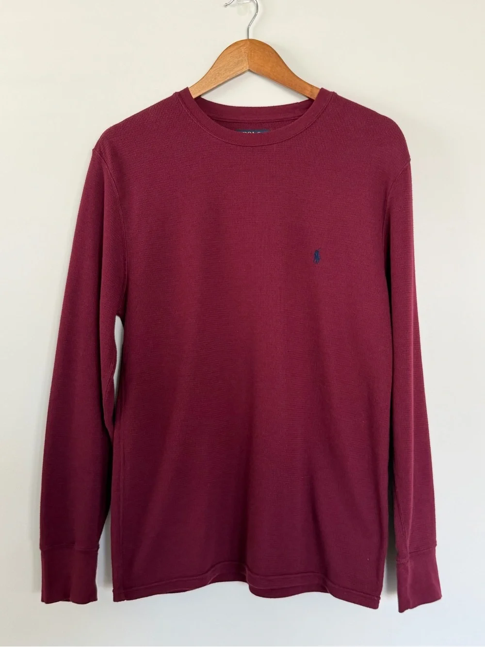 Polo Ralph Lauren Waffle Knit Thermal Shirt Maroon Navy Pony Logo L